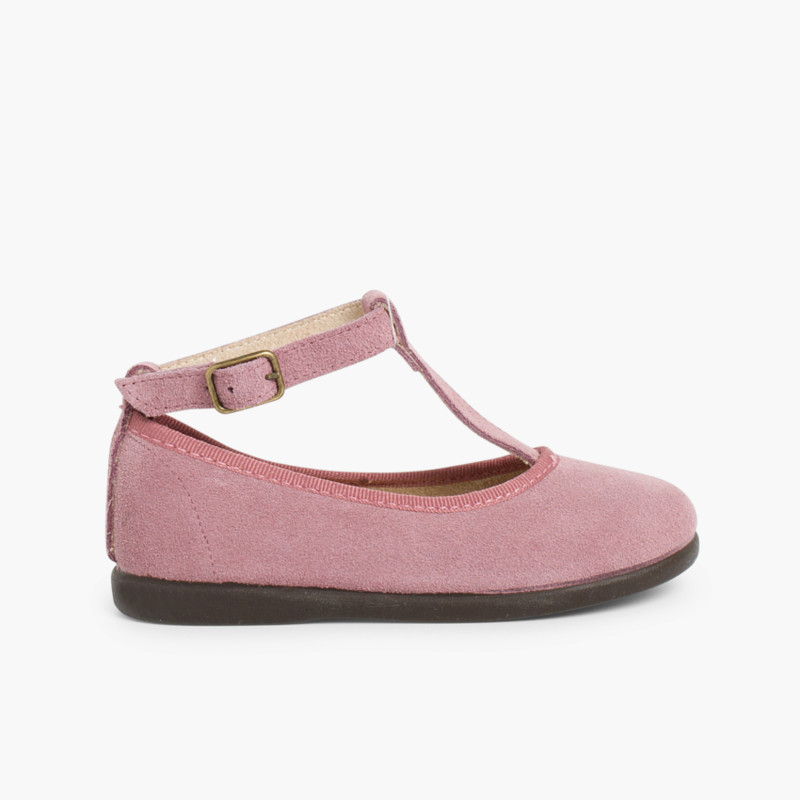 Riemchenballerinas aus Wildleder mit Riemchenverschluss Aubergine