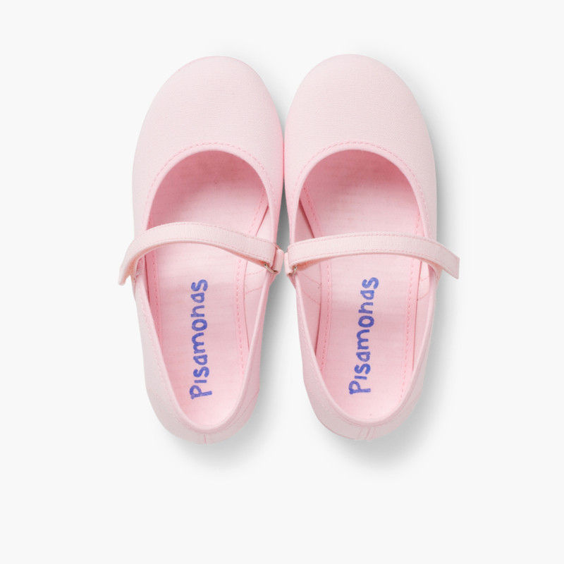 Mädchen Riemchenballerinas  aus Stoff mit dünnem Klettverschlussriemen Rosa