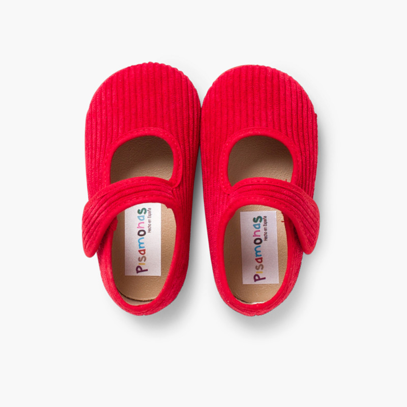 Riemchenballerinas aus Cord für Mädchen Hausschuhe Rot