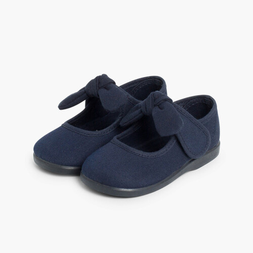 Klett-Mary-Janes aus Leinwand mit Schleife Marineblau