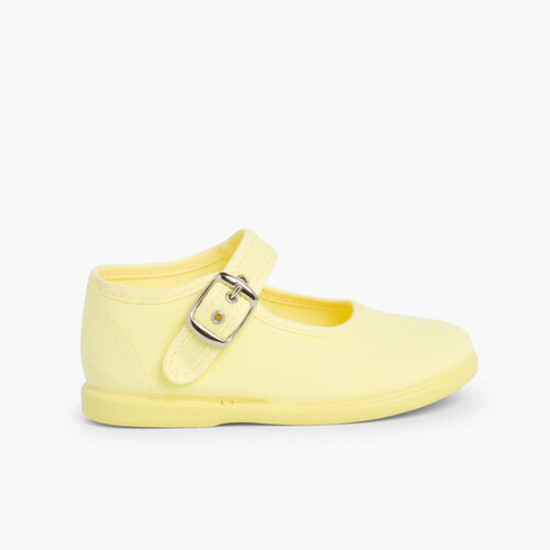 Mädchen-Mary-Janes aus Stoff mit Schnalle Zitronengelb