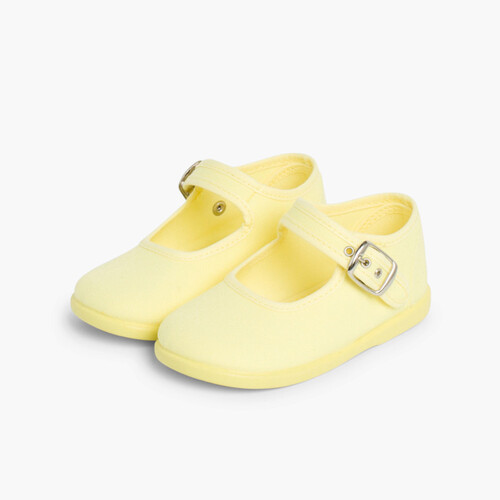 Mädchen-Mary-Janes aus Stoff mit Schnalle Zitronengelb