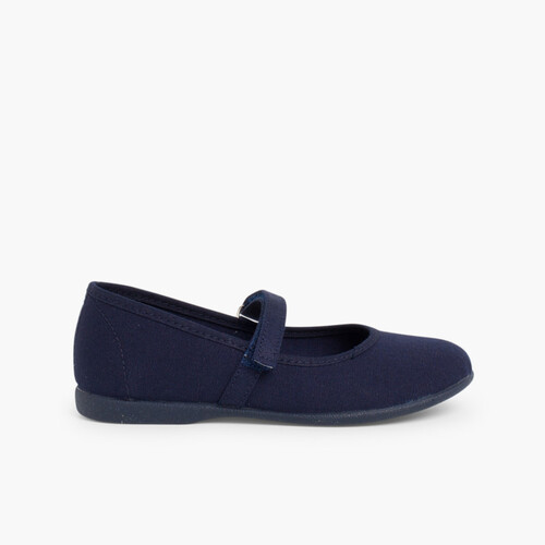 Mädchen Riemchenballerinas  aus Stoff mit dünnem Klettverschlussriemen Marineblau