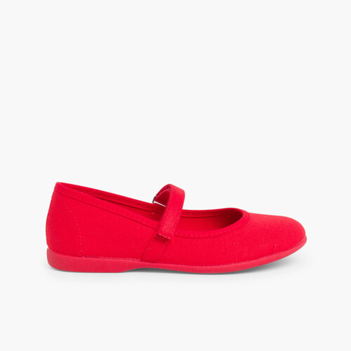 Mädchen Riemchenballerinas  aus Stoff mit dünnem Klettverschlussriemen Rot