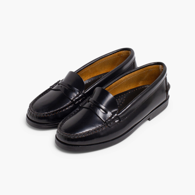 Mokassins für Mädchen für die Schule aus Leder, Castellanos Schwarz