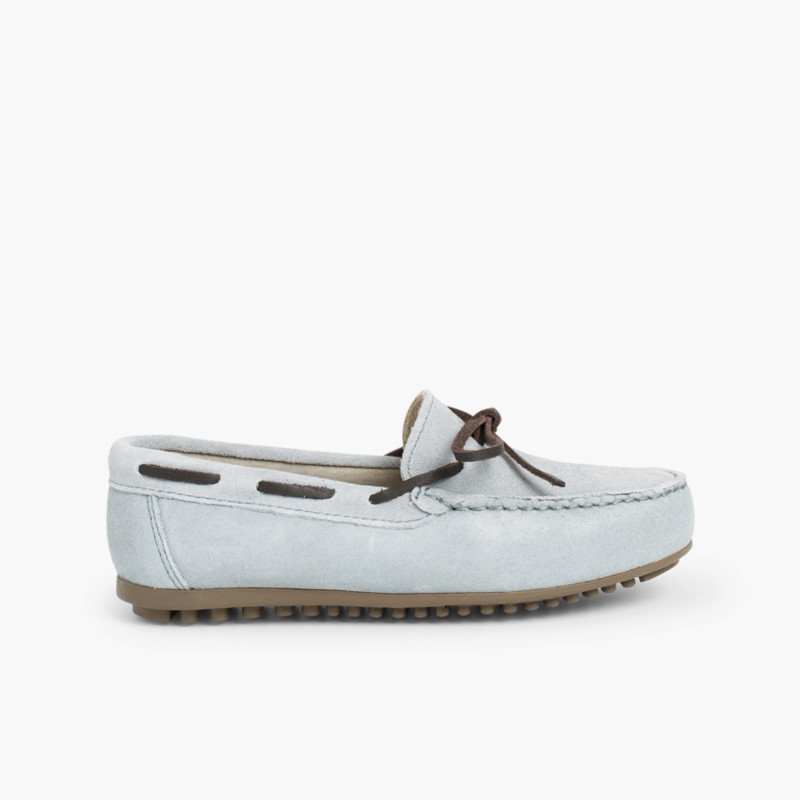 Mokassins Jungen aus Wildleder mit Schleife Himmelblau
