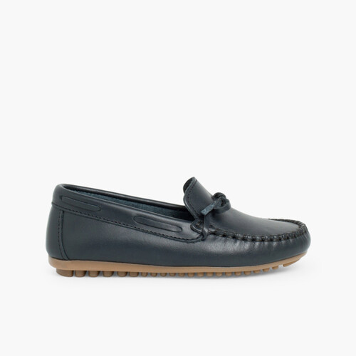 Mokassins Jungen Leder mit Schleife Blau