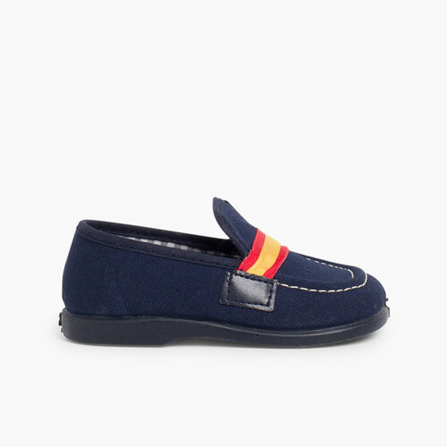 Mokassins Jungen aus Stoff mit Spanische Flagge Marineblau