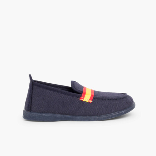Jungen Mokassins aus Stoff mit Flaggenmotiv hohe Größen Marineblau