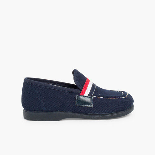 Mokassins aus Stoff mit Flagge für Kinder Marineblau