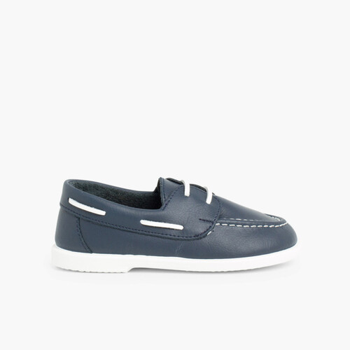 Segelschuhe Jungen aus waschbarem Leder Marineblau
