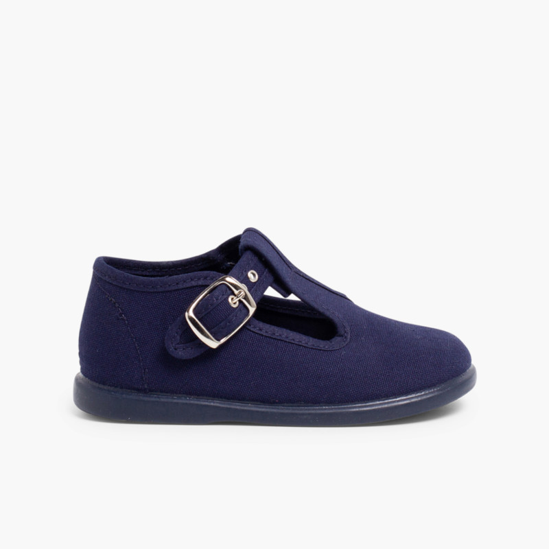 Klassische Babyschuhe aus Stoff mit Schnalle Marineblau