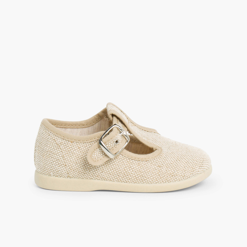 Klassische Babyschuhe für Jungen aus Leinen mit Schnalle Leinen