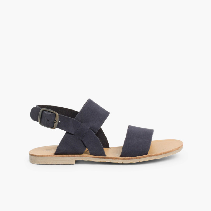 Sandalen aus Nubuk mit breiten Riemen Marineblau
