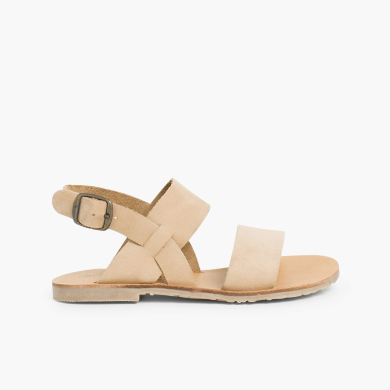 Sandalen aus Nubuk mit breiten Riemen Beige