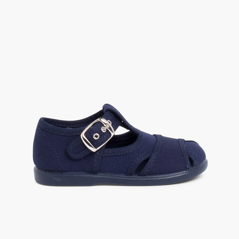 Klassische Babyschuhe aus Leinen offene Sandalen Marineblau