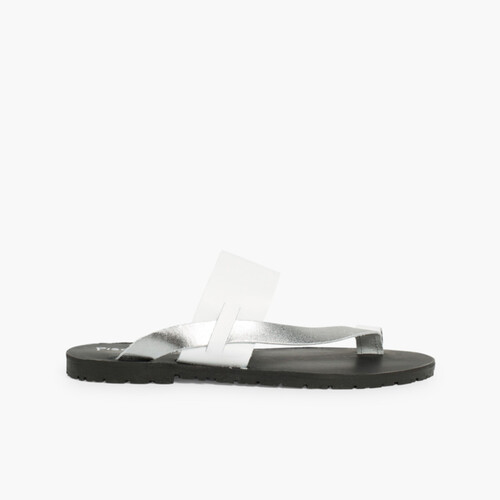 Metallisierte Zehentrenner-Sandalen aus Nappaleder Silber