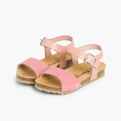 Sandalen aus Nappaleder und Wildleder mit Schnallenverschluss Rosa