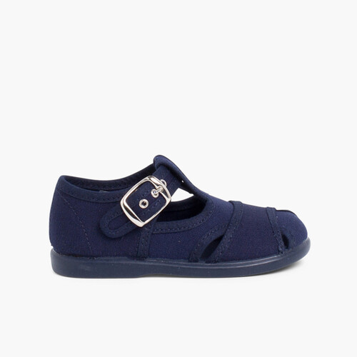 Klassische Babyschuhe aus Leinen offene Sandalen Marineblau