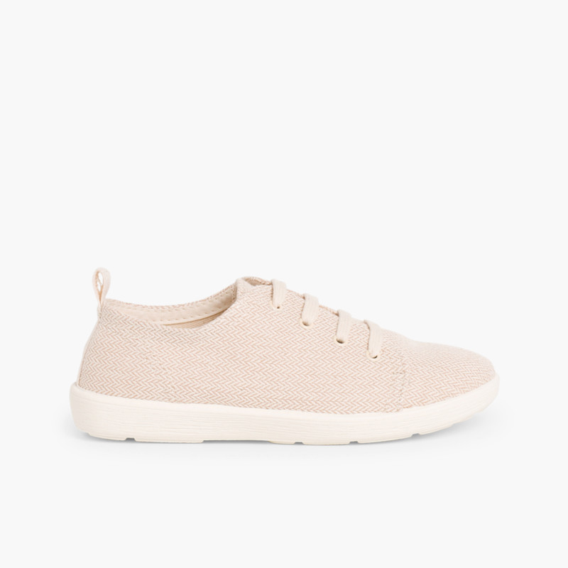 Freizeit-Sneaker aus Segeltuch mit Fischgrätmuster Beige