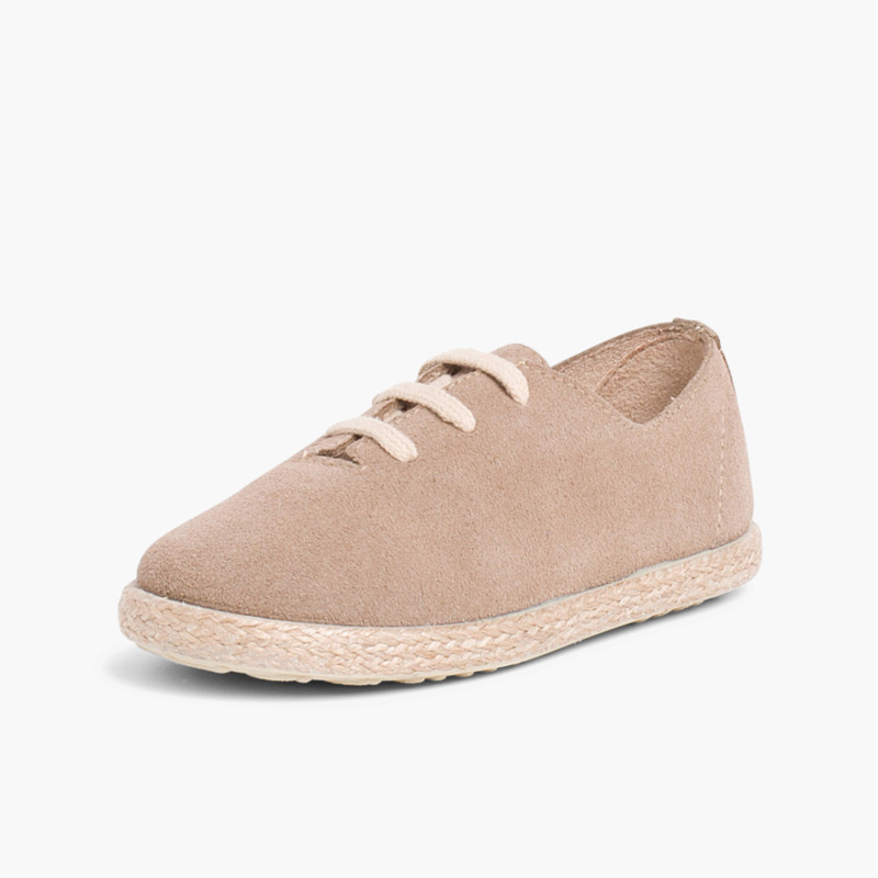 Kindersneakers aus Wildleder und Jute mit Schnürsenkeln Sand