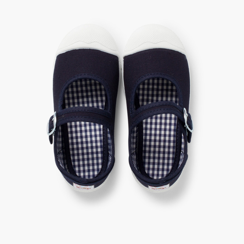 Leinenschuhe für Mädchen mit Schnalle und Gummispitze Marineblau