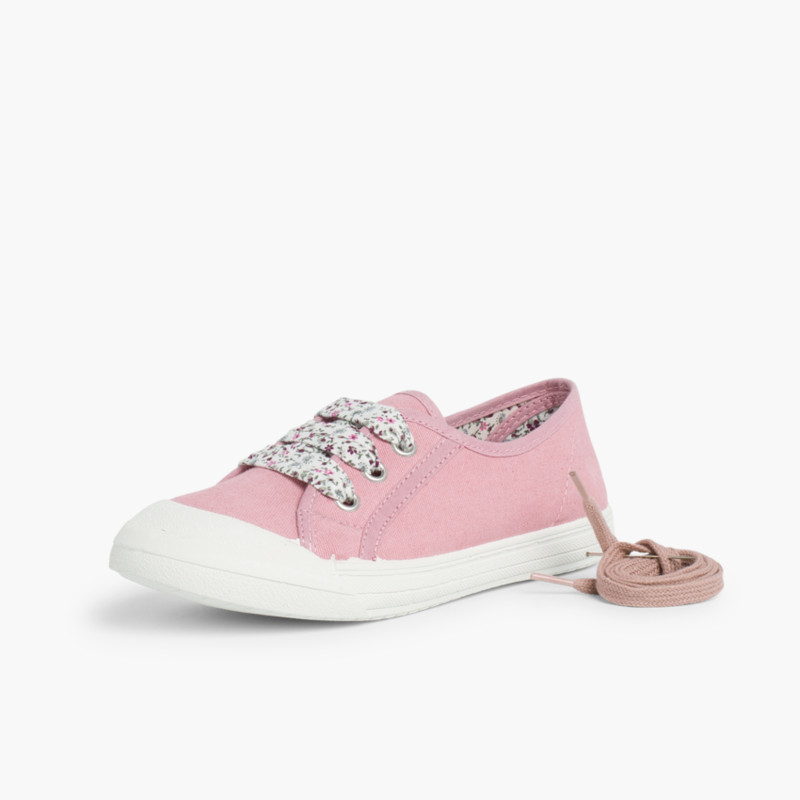 Stoff Turnschuhe mit Gummispitze und Schnürsenkeln Rosa