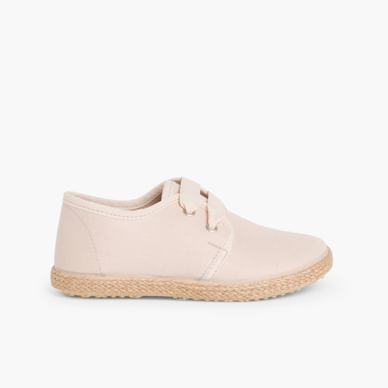 Blucherschuhe mit Espadrilles-Sohle und Satin-Effekt Beige