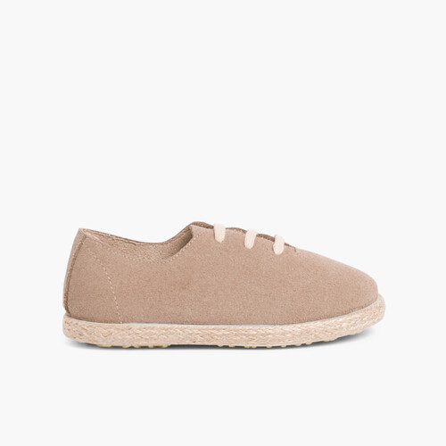 Kindersneakers aus Wildleder und Jute mit Schnürsenkeln Sand