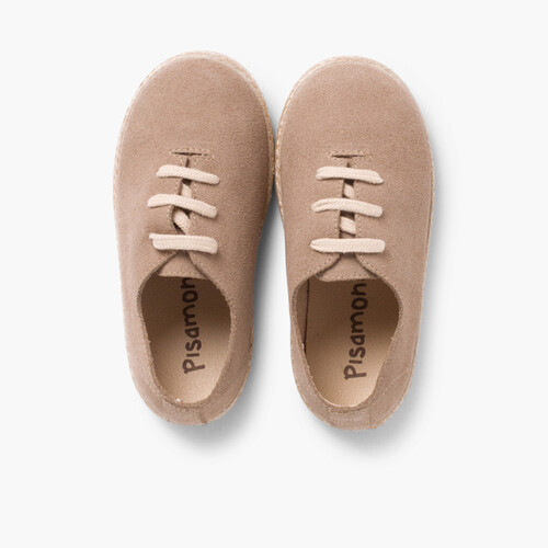 Kindersneakers aus Wildleder und Jute mit Schnürsenkeln Sand