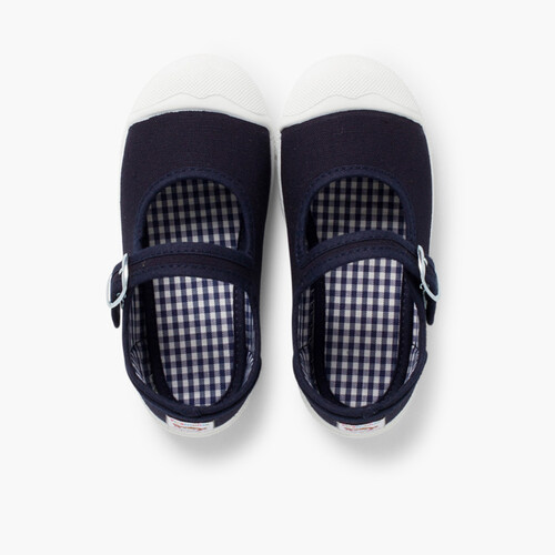 Leinenschuhe für Mädchen mit Schnalle und Gummispitze Marineblau