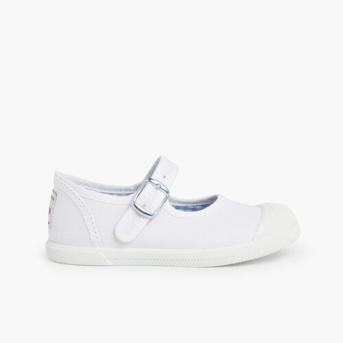 Leinenschuhe für Mädchen mit Schnalle und Gummispitze Weiß