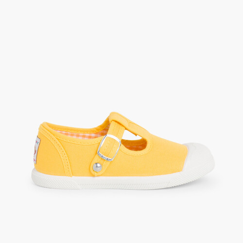 Leinenschuhe für Kinder mit Zehenkappe aus Gummi, im Pepito-Stil Gelb