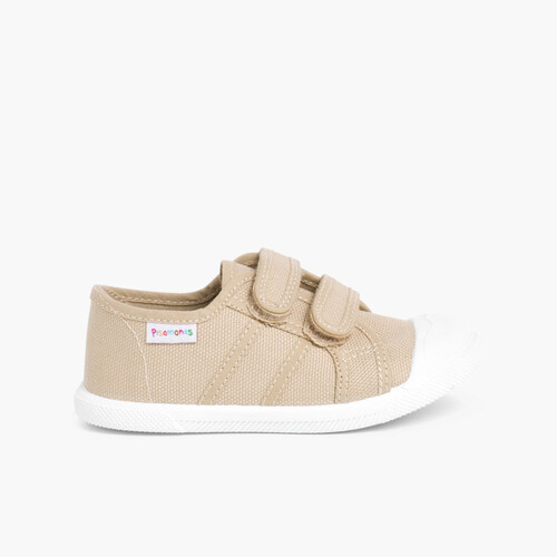 Leinwand-Sneakers für Kinder mit Klettverschlussriemen Sand