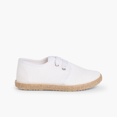 Blucherschuhe mit Espadrilles-Sohle und Satin-Effekt Weiß