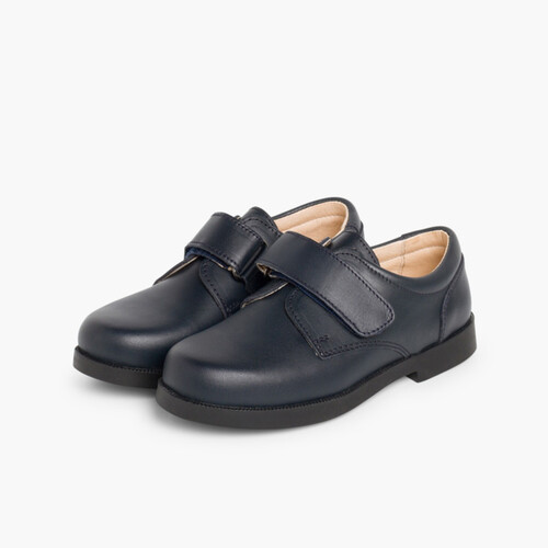 Leder-Klettverschluss-Schulschuhe für Jungen Marineblau