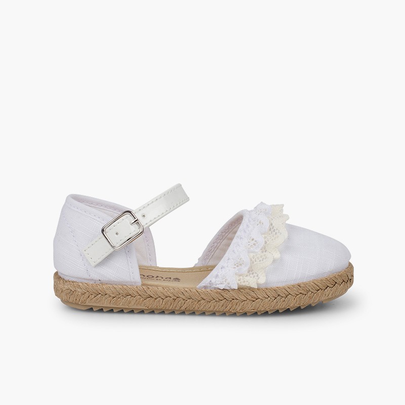 Espadrilles für Mädchen mit Spitze Weiß
