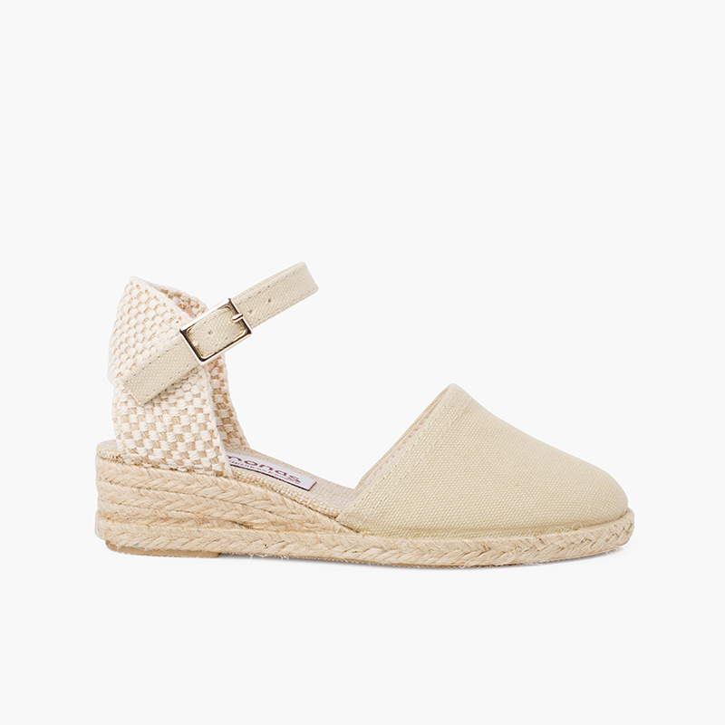 Espadrilles mit Keilabsatz für Mädchen und Frauen mit Schnalle Beige