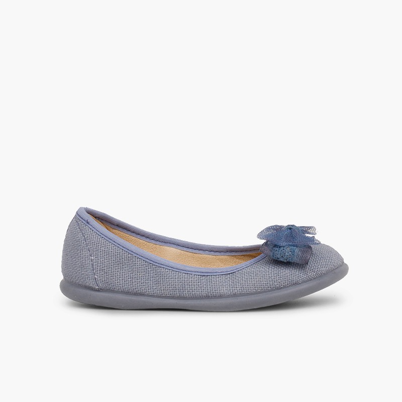 Ballerina aus Canvas mit Tüllschleife Blau