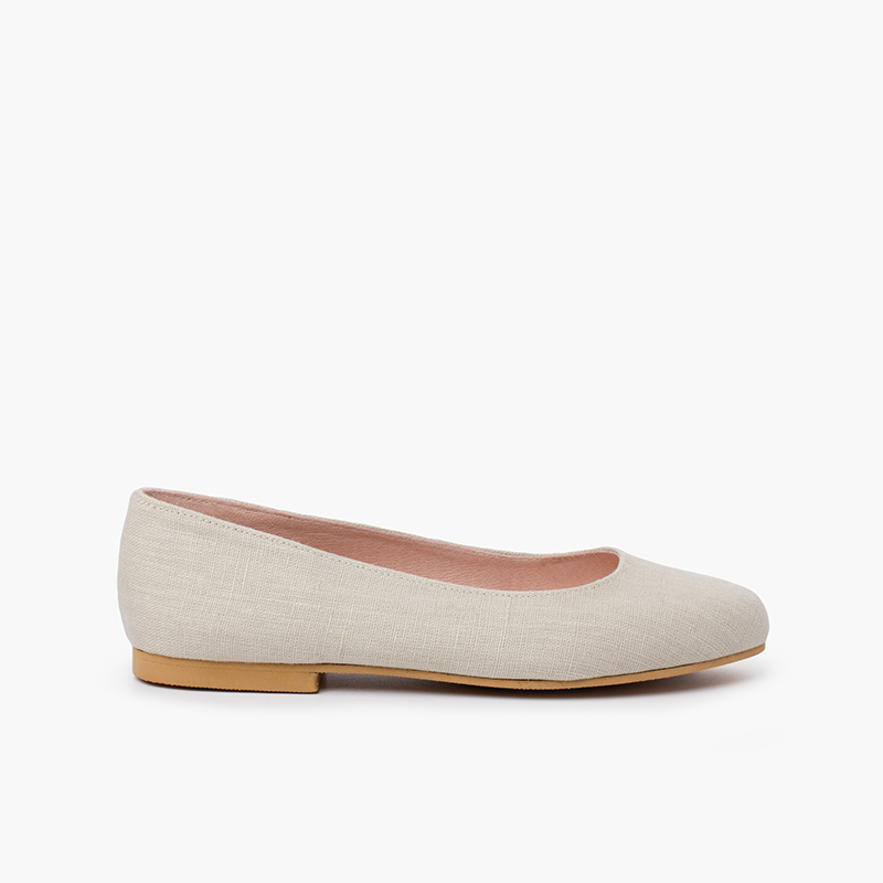 Ballerinas mit eleganter Sohle aus Leinen Beige