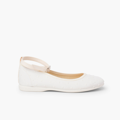 Ballerinas für Mädchen mit Riemchen und Pünktchenmuster Beige
