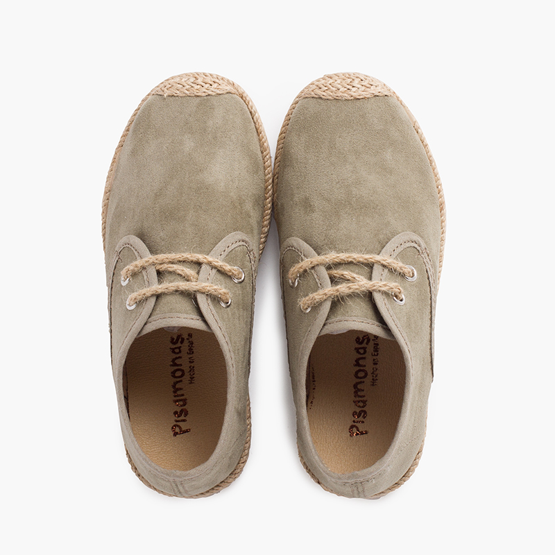 Blucherschuhe mit Gummispitze und Schnürsenkeln in Jute mit Wildleder-Effekt Olivgrün