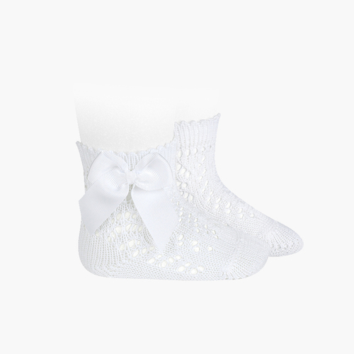 Kurze Perlen-Socken mit Schleife Weiß