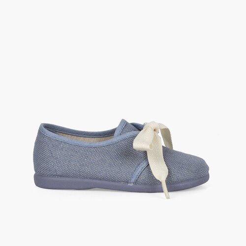 Blucherschuhe aus Leinen für Jungen mit rohem Schleifenband Blau