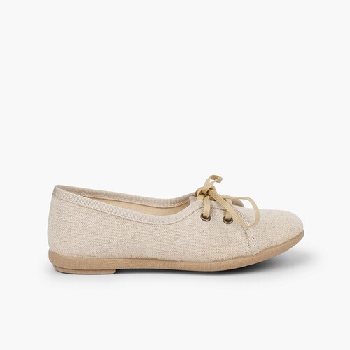 Blucherschuhe für Mädchen im Salon-Stil aus Leinen Beige