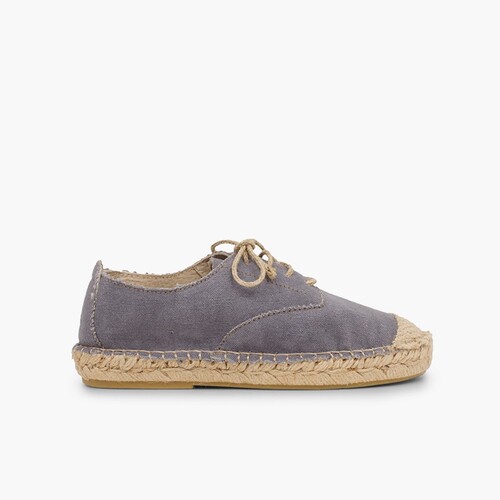 Blucherschuhe mit verstärkter Spitze und Schnürsenkeln aus Jute Grau