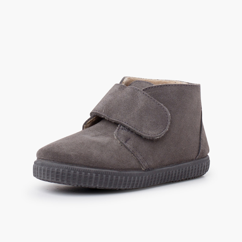 Stiefeletten mit breitem Klettverschluss und künstlichem Fellfutter Grau