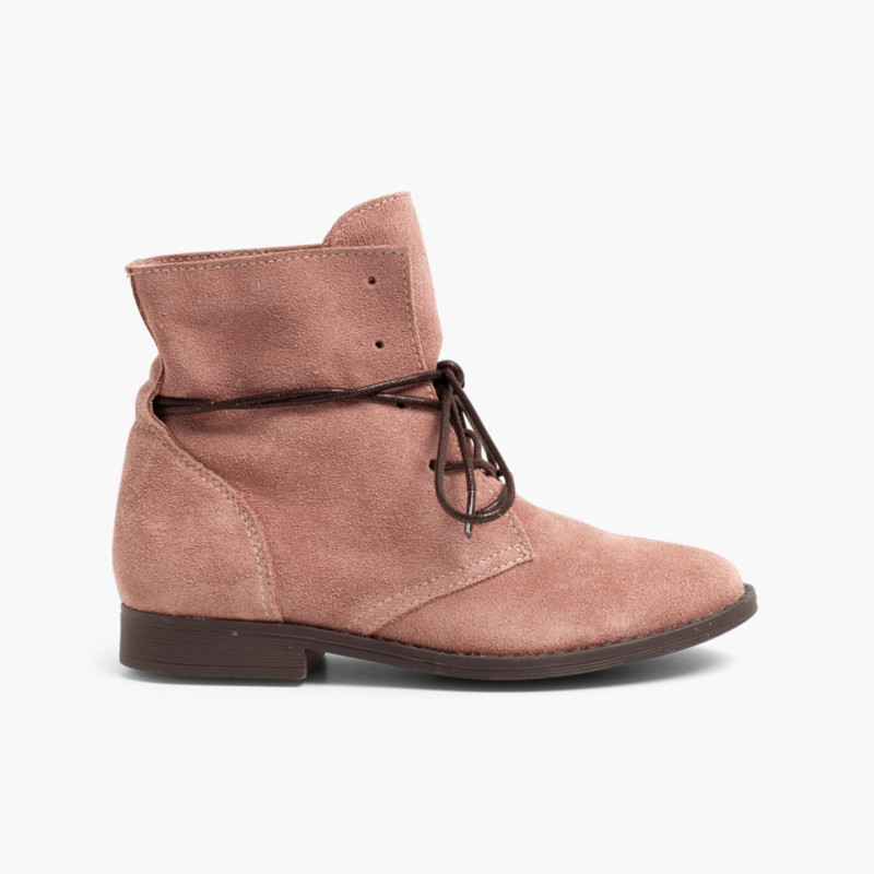 Schnürstiefel aus Veloursleder Staubrosa
