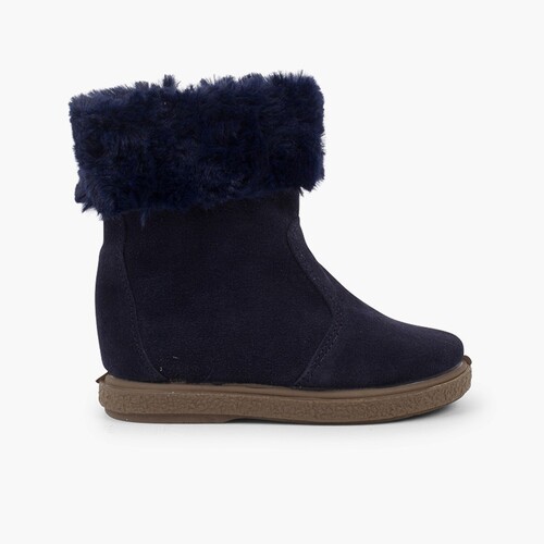 Halbhohe Fellstiefel mit Reißverschluss Marineblau