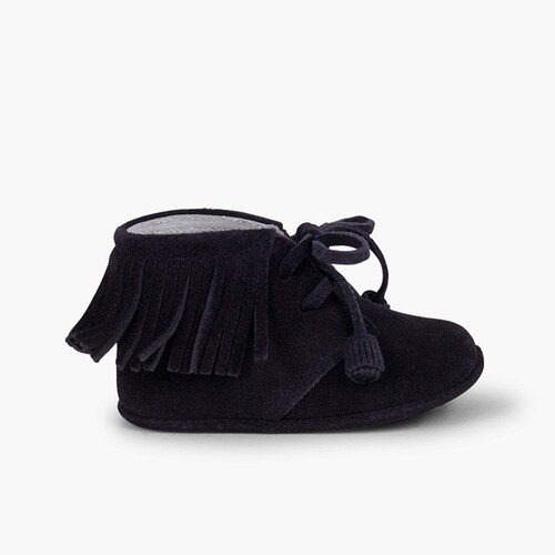 Babystiefel im indischen Stil mit Fransen und Schnürsenkeln Marineblau
